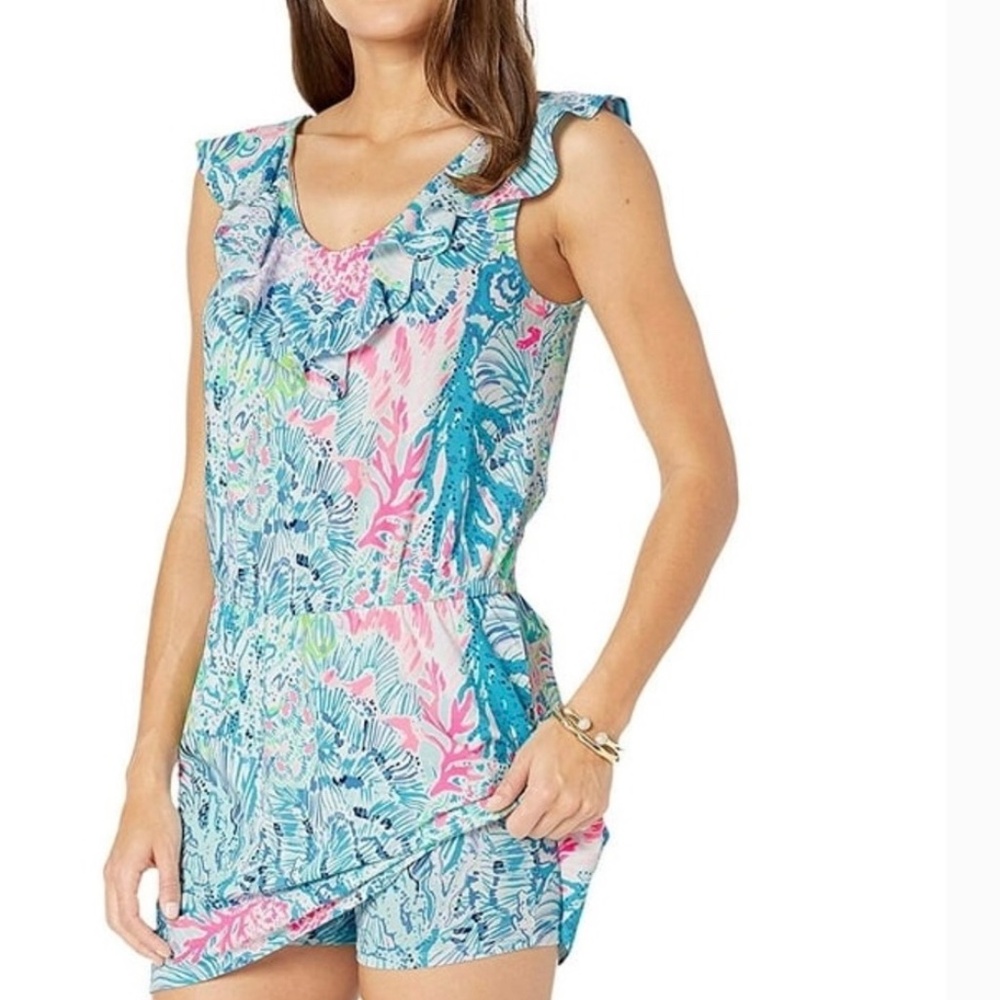Lilly Pulitzer Ruffled Alessa Romper Multi Sink or Swim - Picture 3 of 8